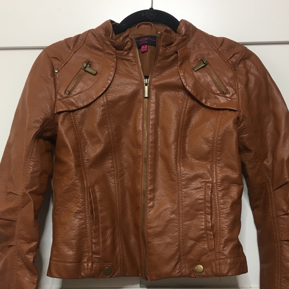 Medium brown faux leather jacket!